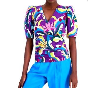 INC international concepts Cotton Rada Garden Puff-Sleeve Top